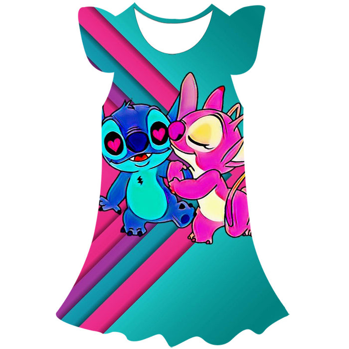 Disney Cartoon Stitch 3D Short Sleeve Dress