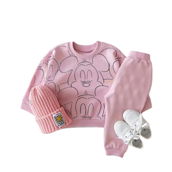 2 Pieces Micky Printed Pattern Hoodie Set