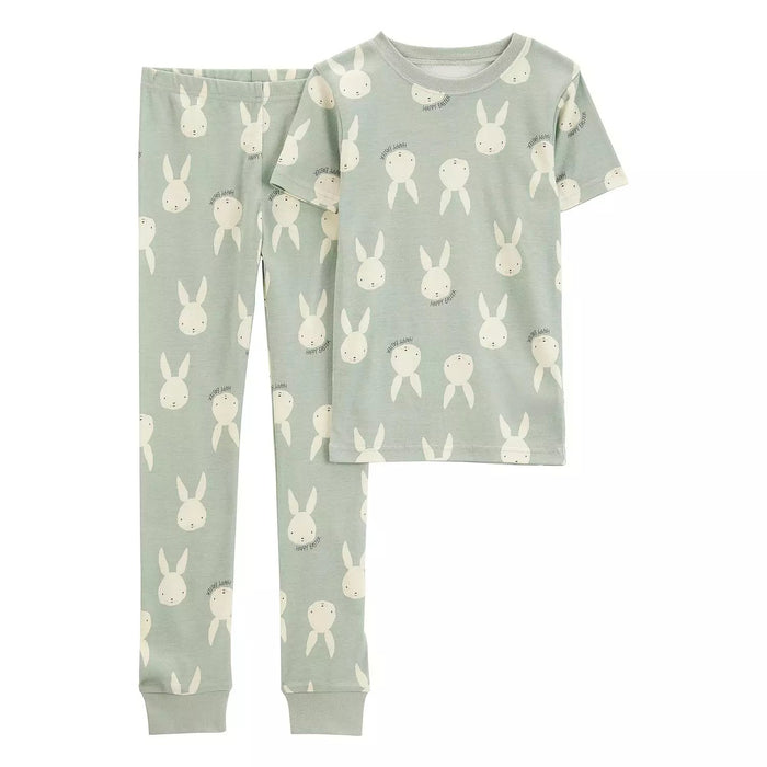 2 Pieces Bunny Printed Short Sleeve Top And Pant Set