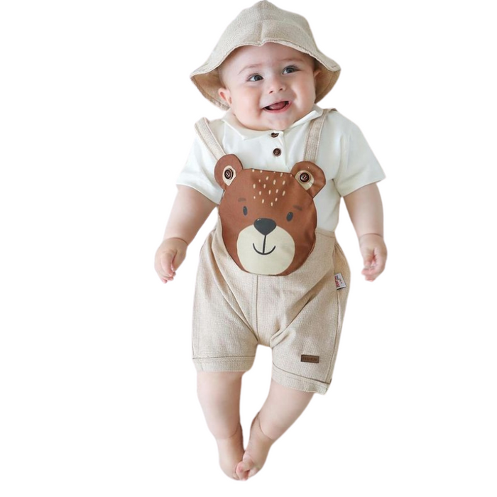 Teddy Bear Printed Jumpsuit Dress For Baby