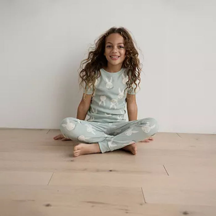 2 Pieces Bunny Printed Short Sleeve Top And Pant Set