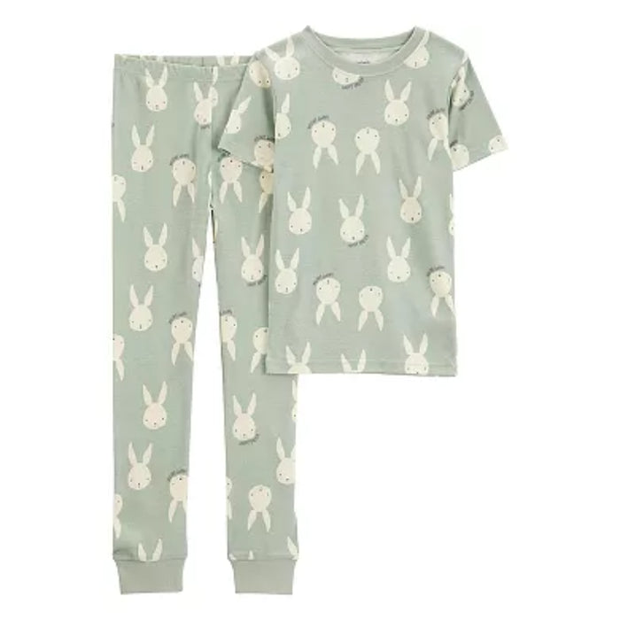 2 Pieces Bunny Printed Short Sleeve Top And Pant Set