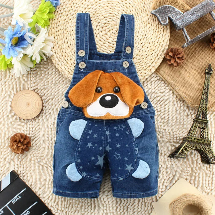 Playful Animal Embroidered Denim Jumpsuits For Kids