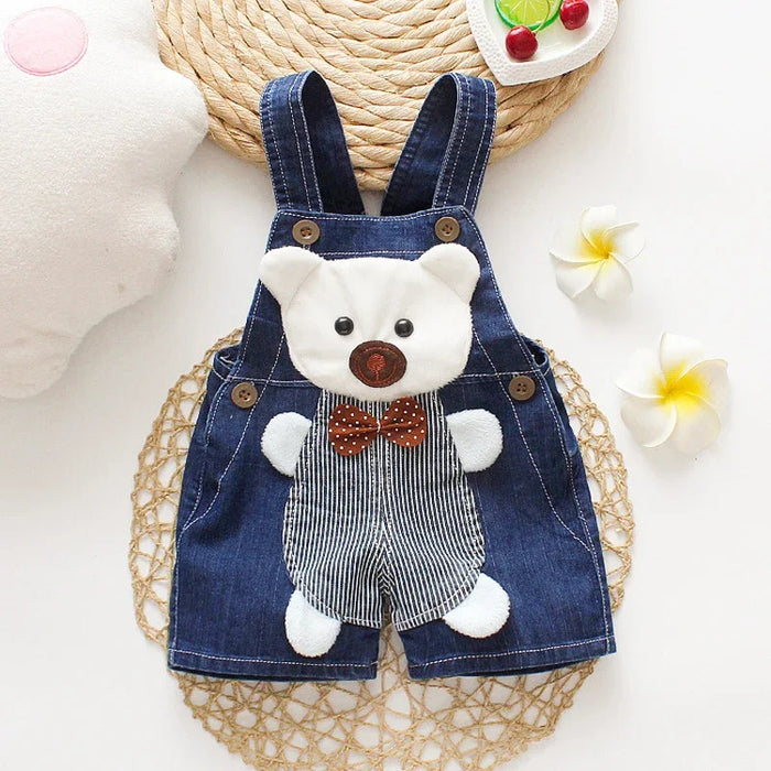 Playful Animal Embroidered Denim Jumpsuits For Kids