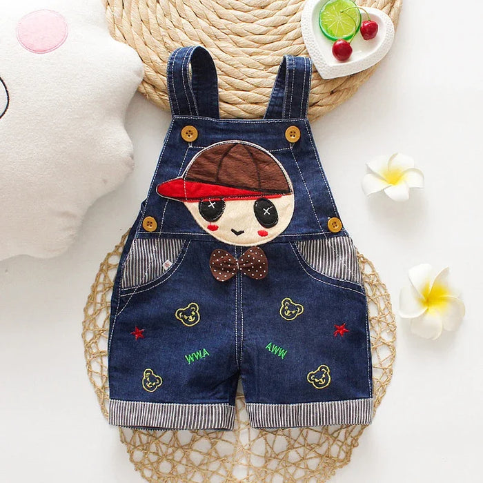 Playful Animal Embroidered Denim Jumpsuits For Kids