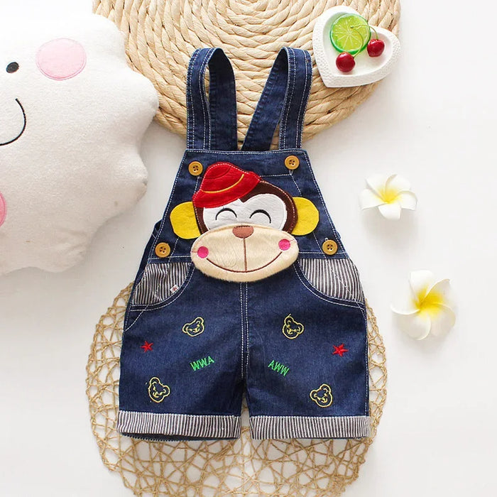 Playful Animal Embroidered Denim Jumpsuits For Kids