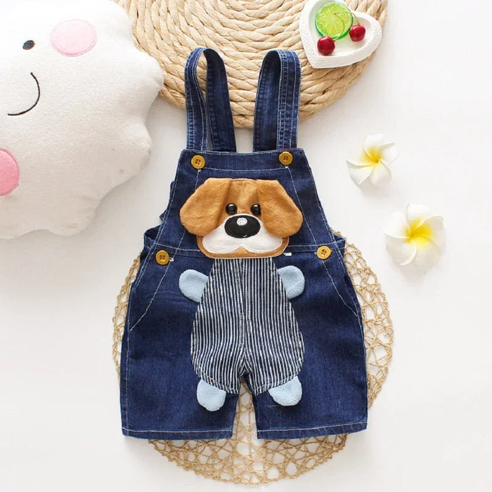 Playful Animal Embroidered Denim Jumpsuits For Kids