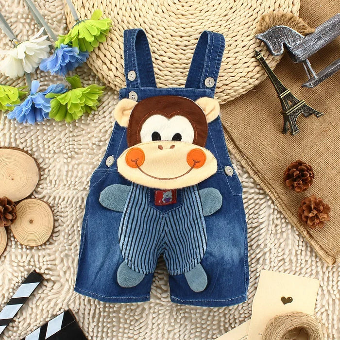 Playful Animal Embroidered Denim Jumpsuits For Kids