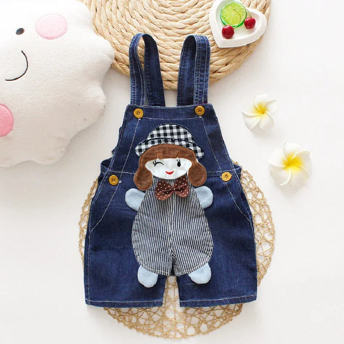 Playful Animal Embroidered Denim Jumpsuits For Kids