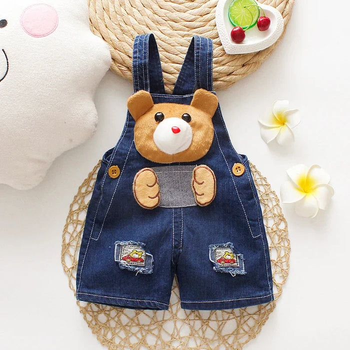 Playful Animal Embroidered Denim Jumpsuits For Kids