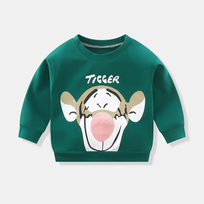 Cartoon Print Long Sleeve Pullover Sweatshirt For Kids