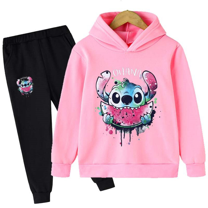 Cartoon Printed Casual Hoodie And Pant Set