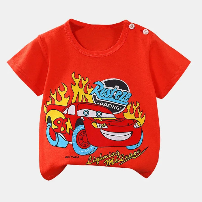 Kids Cartoon And Car Prints T Shirts