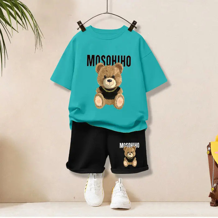 Cartoon Teddy Print Two Pieces Set