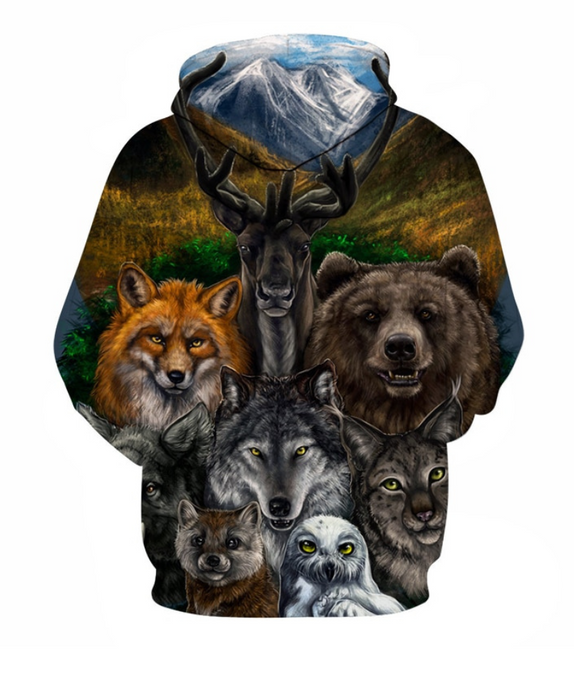 Children Animals Printed Zip Up Hoodie