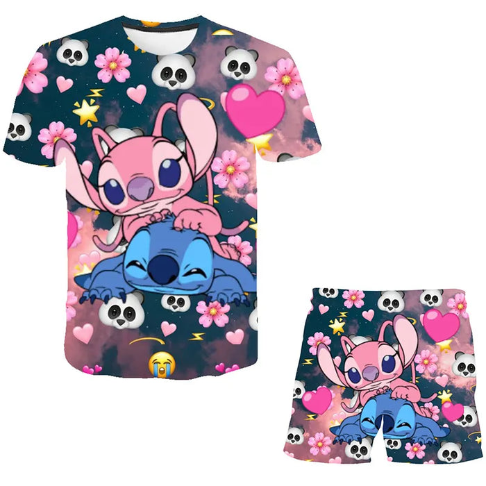 Elegant Cartoon Printed T Shirt And Short Set