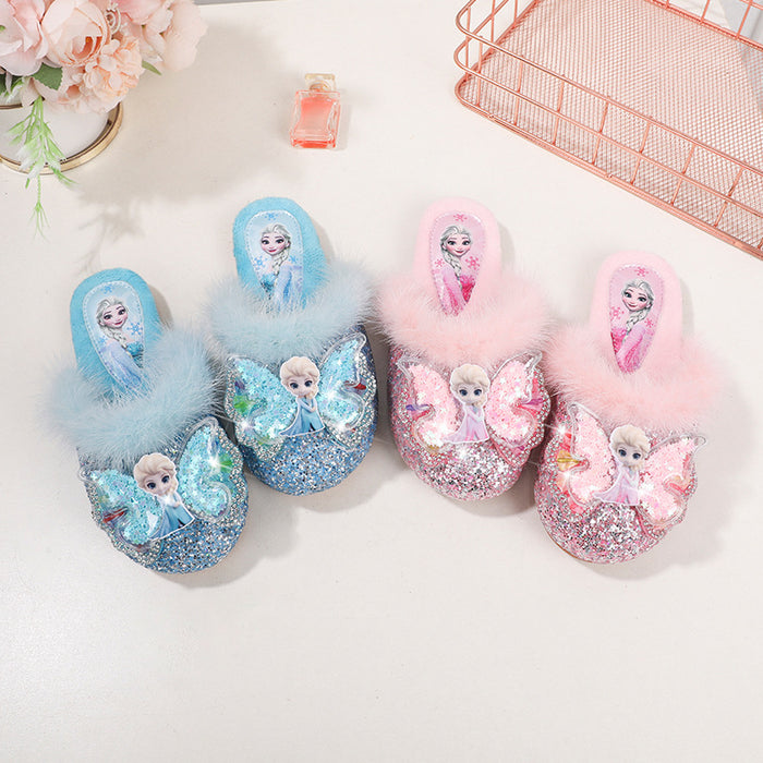 Elegant Looking Princess Elsa Fur Slippers