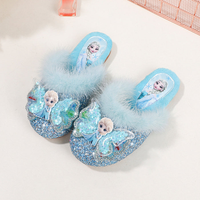 Elegant Looking Princess Elsa Fur Slippers