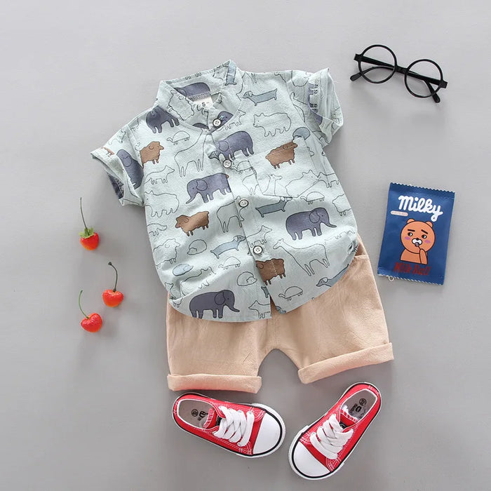 Feather Patterned Shirt And Shorts