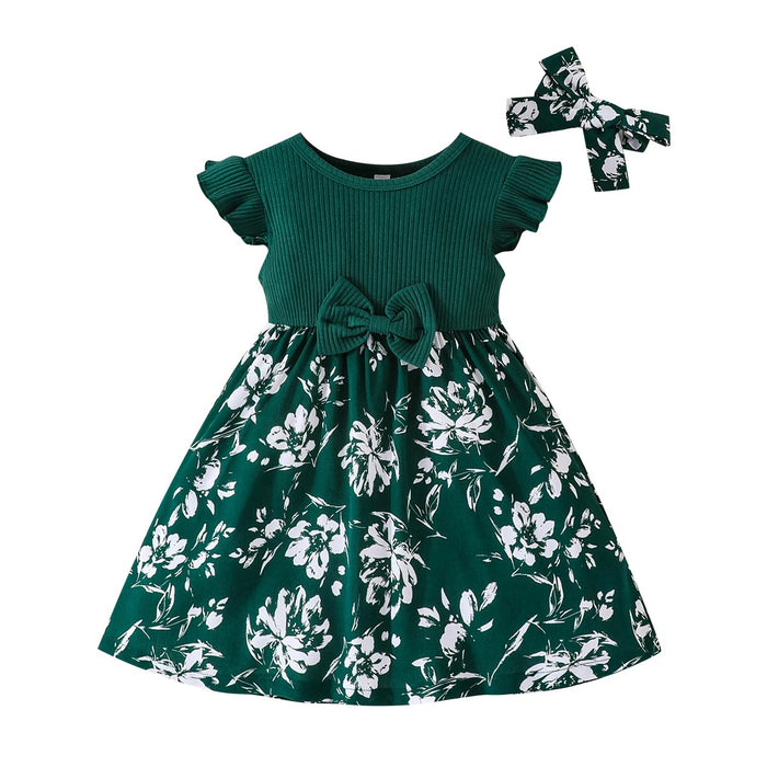 Floral Toddler Dress With Ruffle Accents And Bow