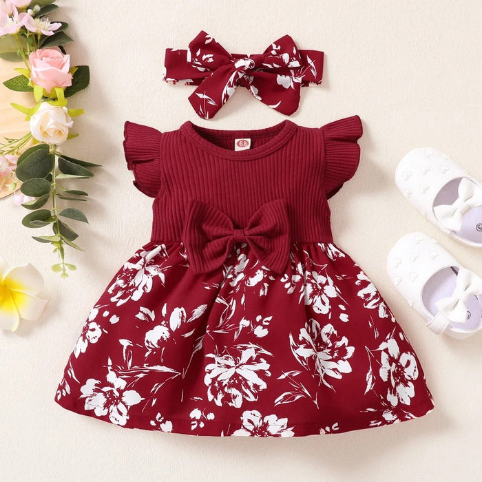 Floral Toddler Dress With Ruffle Accents And Bow