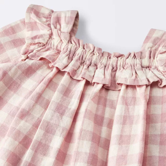 Gingham Long Sleeve Top And Shorts Set