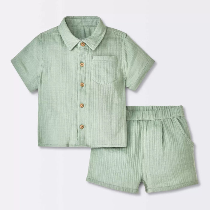 Striped Short Sleeve Shirt And Shorts Set