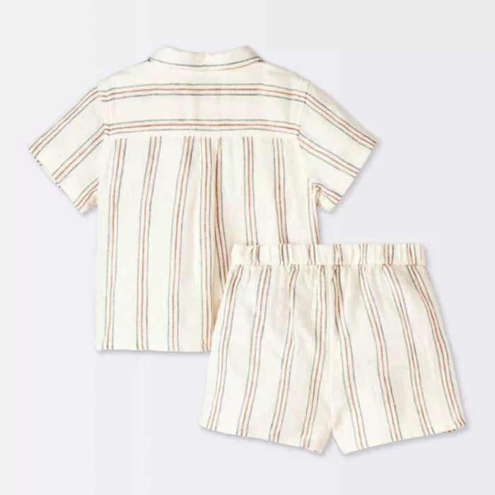 Striped Short Sleeve Shirt And Shorts Set