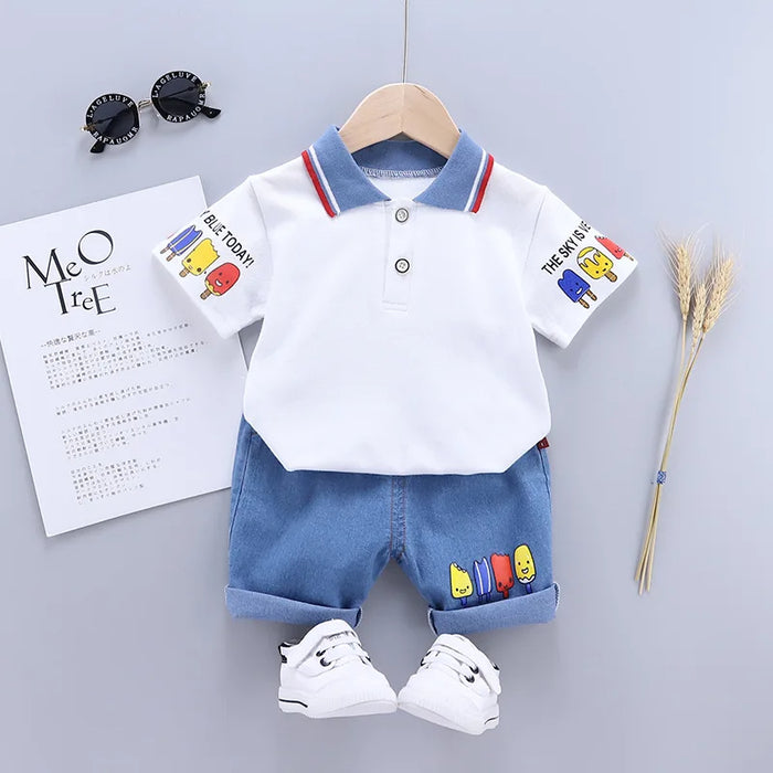 Kids Polo T Shirt And Pants Bear Designs Sets