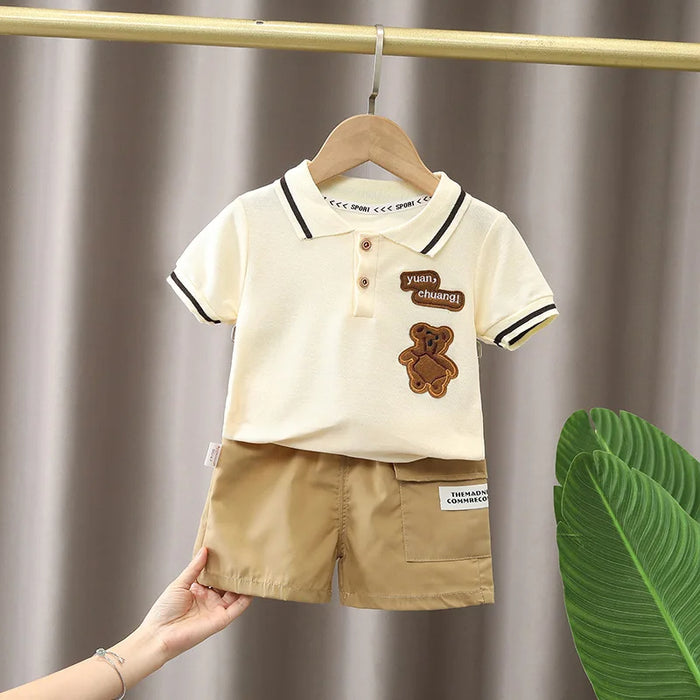 Kids Polo T Shirt And Pants Bear Designs Sets