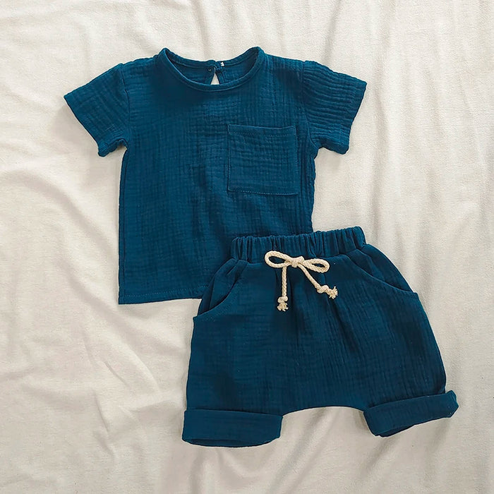 Infant Summer Textured Outfit Set With Pocket Detail