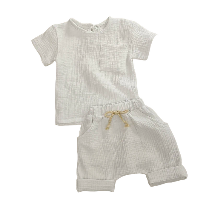 Infant Summer Textured Outfit Set With Pocket Detail