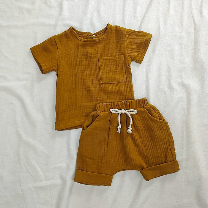 Infant Summer Textured Outfit Set With Pocket Detail