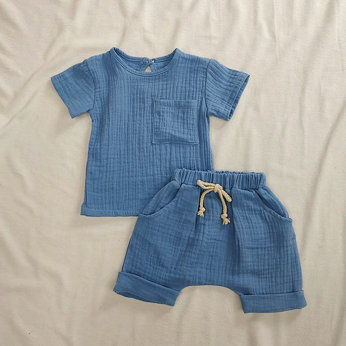 Infant Summer Textured Outfit Set With Pocket Detail