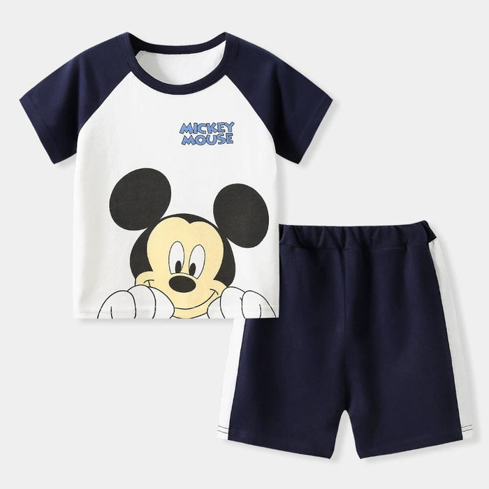 Mickey Mouse Cartoon Printed Two Pieces Short Sleeve T Shirt Shorts Set