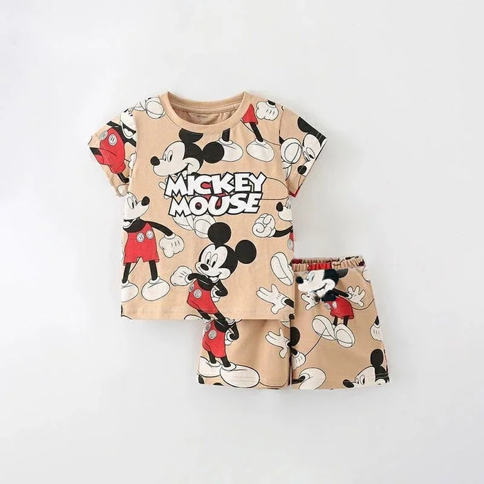 Mickey Mouse Cartoon Printed Two Pieces Short Sleeve T Shirt Shorts Set