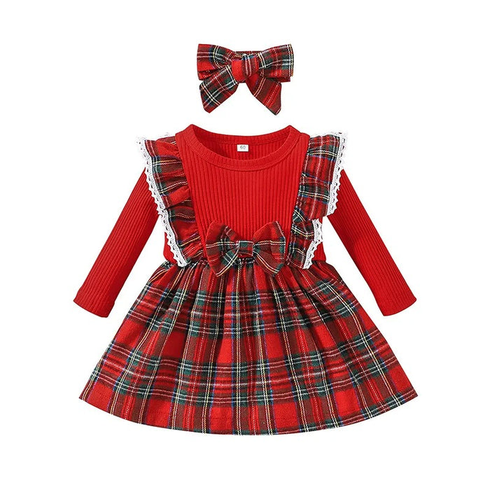 Plaid Dress With Bow For Toddlers