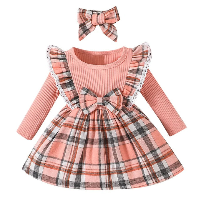 Plaid Dress With Bow For Toddlers