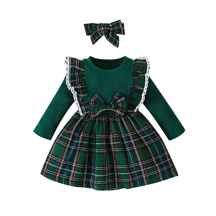 Plaid Dress With Bow For Toddlers