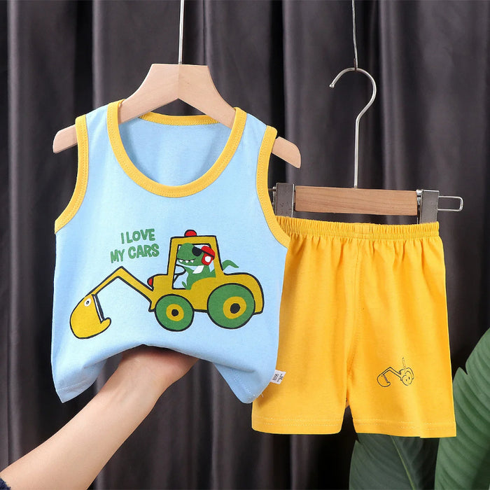 Sleeveless T Shirts Shorts Set