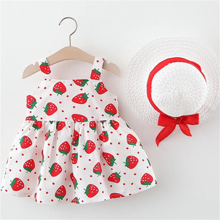 Strawberry Summer Dress With Sun Hat