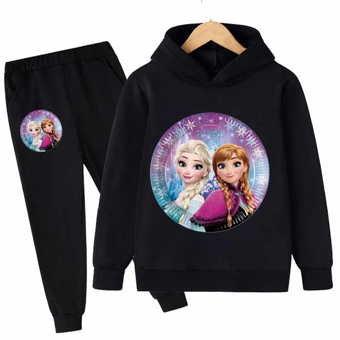 Casual Elsa And Anna Printed Hoodie And Pant Set