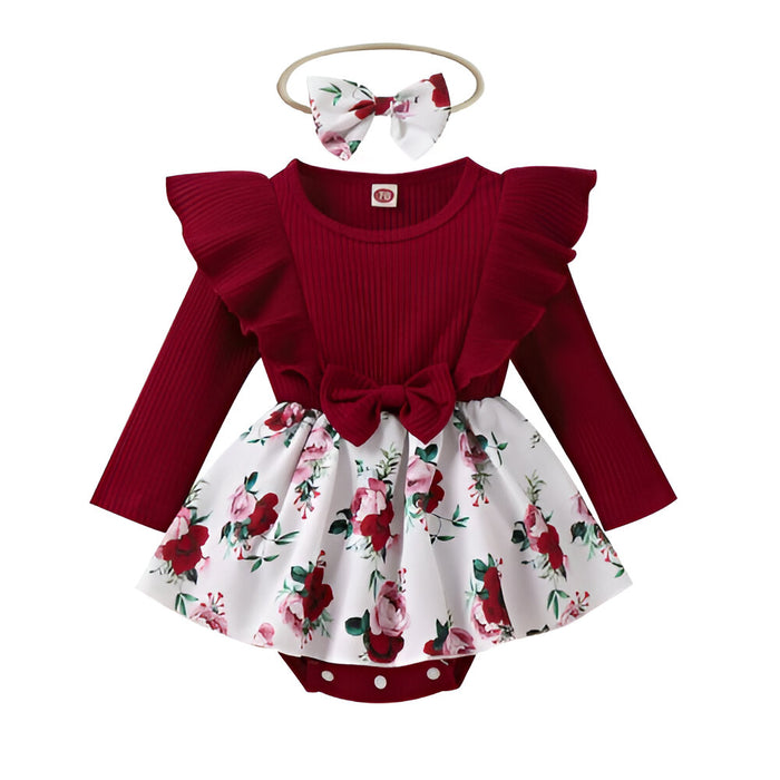 2Pcs Baby Girl Long Sleeves Jumpsuit With Bow Headband