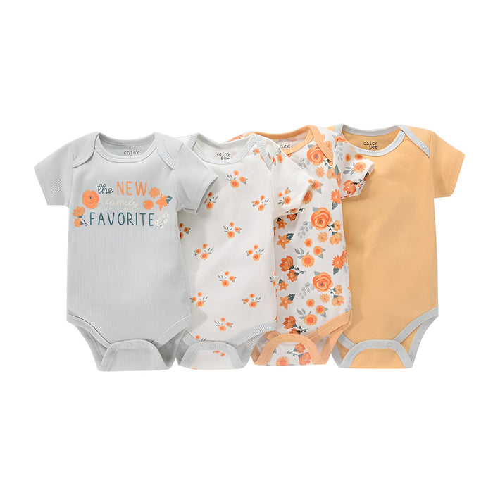 4Pcs Newborn Baby Short Sleeve Cotton Jumpsuit