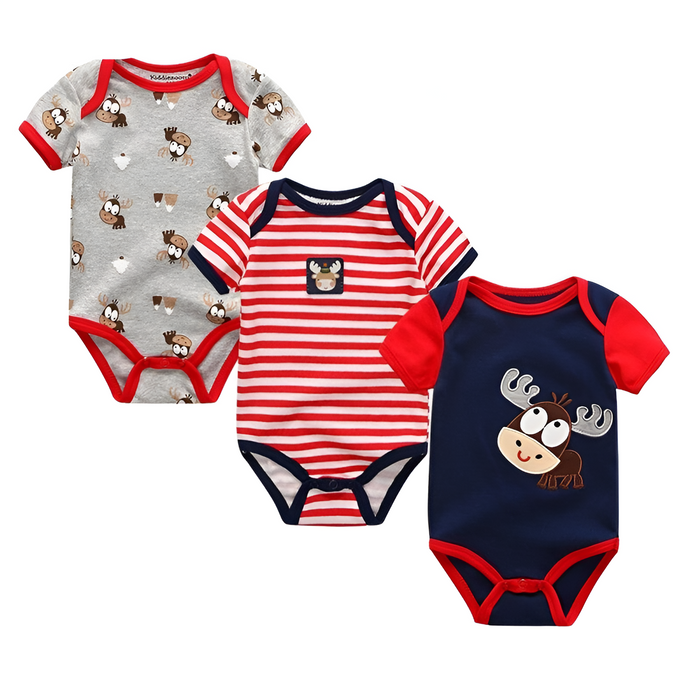 Kiddiezoom 3Pcs Baby Bodysuits New Born Boy Jumpsuit