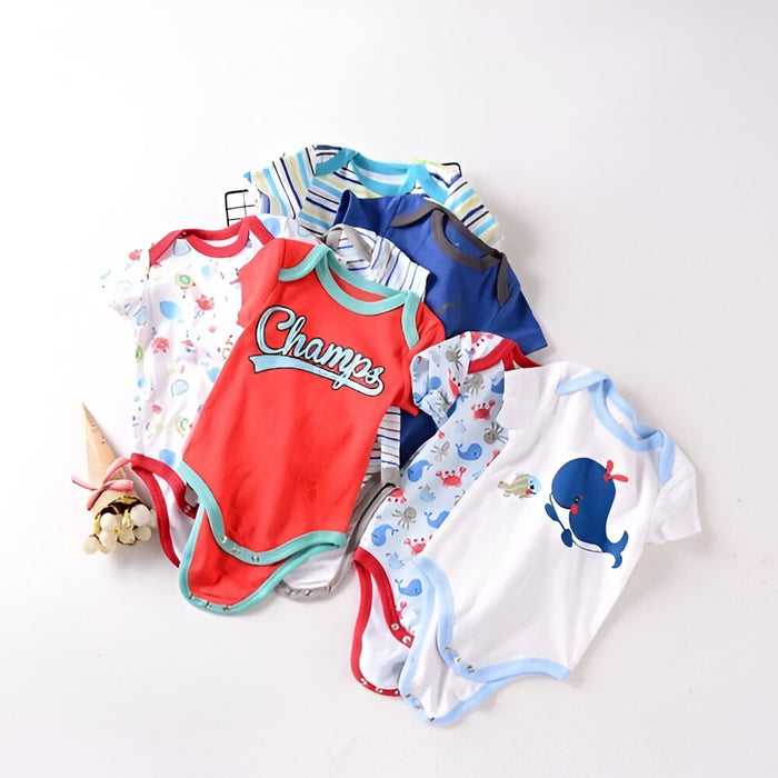 Short-Sleeve Newborn Cartoon Baby Bodysuit