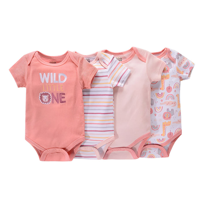 4Pcs Newborn Baby Short Sleeve Cotton Jumpsuit