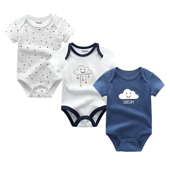 Kiddiezoom 3Pcs Baby Bodysuits New Born Boy Jumpsuit