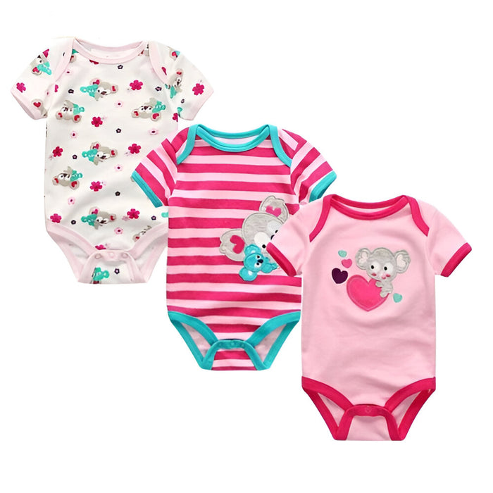 Kiddiezoom 3Pcs Baby Bodysuits New Born Boy Jumpsuit