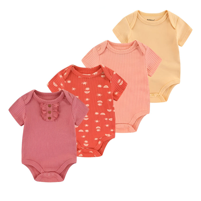 4Pcs Newborn Baby Short Sleeve Cotton Jumpsuit